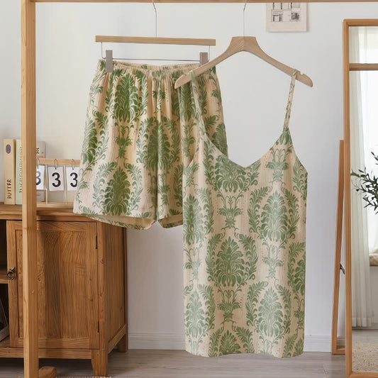 Ownkoti Vintage Green Patterm Sleeveless Women's Pajamas - Green - 3XL - image 0