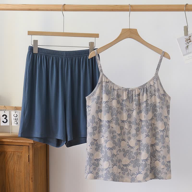 Ownkoti Vintage Floral Modal Cami Pajama Set - Blue - 2XL - image 0