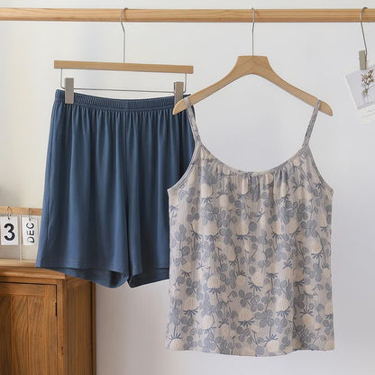 Ownkoti Vintage Floral Modal Cami Pajama Set - Blue - 2XL - image 0