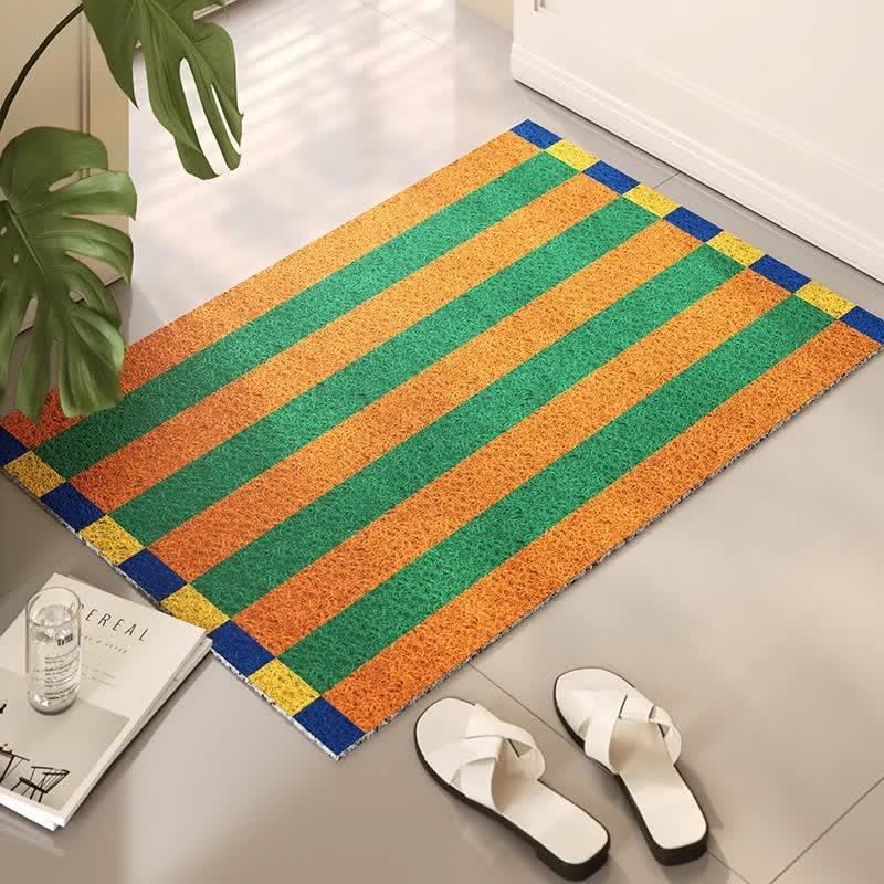 Ownkoti Modern Striped Decorative Entryway Rug - Green & Orange - 31'' × 47'' - image 0