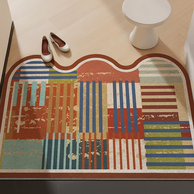 Ownkoti Retro Patchwork Wave Edge Rug - Chocolate - 31'' × 47'' - image 0