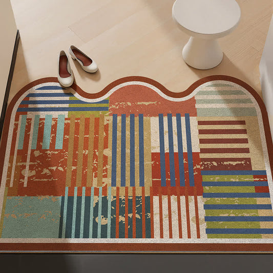 Ownkoti Retro Patchwork Wave Edge Rug - Chocolate - 31'' × 47'' - image 0