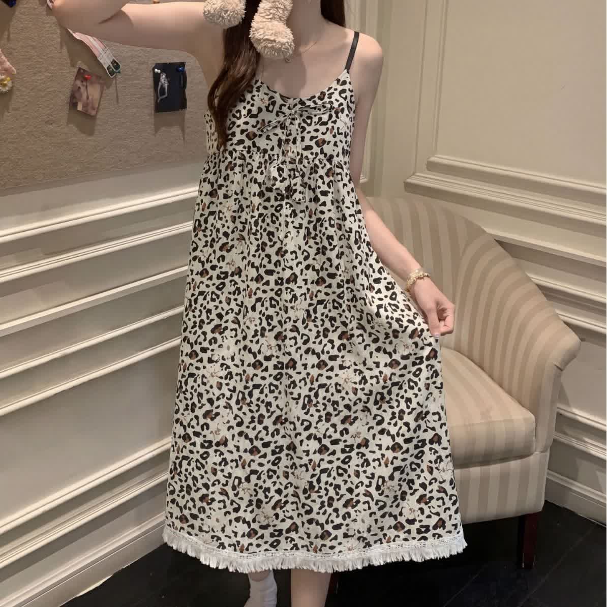 Ownkoti Leopard Print Tassel Women's Nightgown - image 7