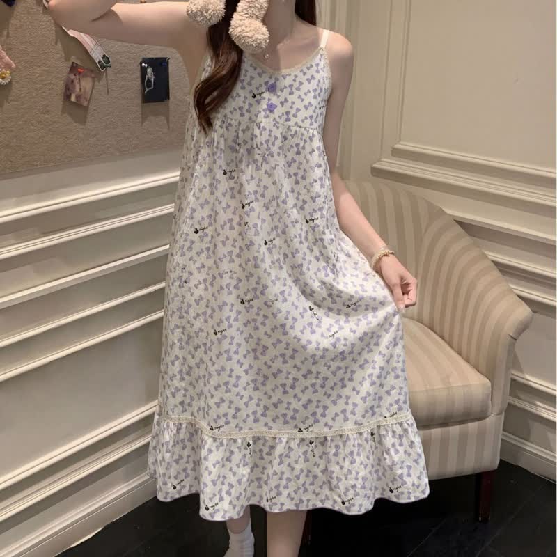 Ownkoti Purple Bow Sleeveless Ruffle Nightgown - image 7