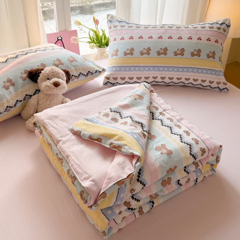 Ownkoti Pink Bow Bear Washed Cotton Bedding Set - image 4