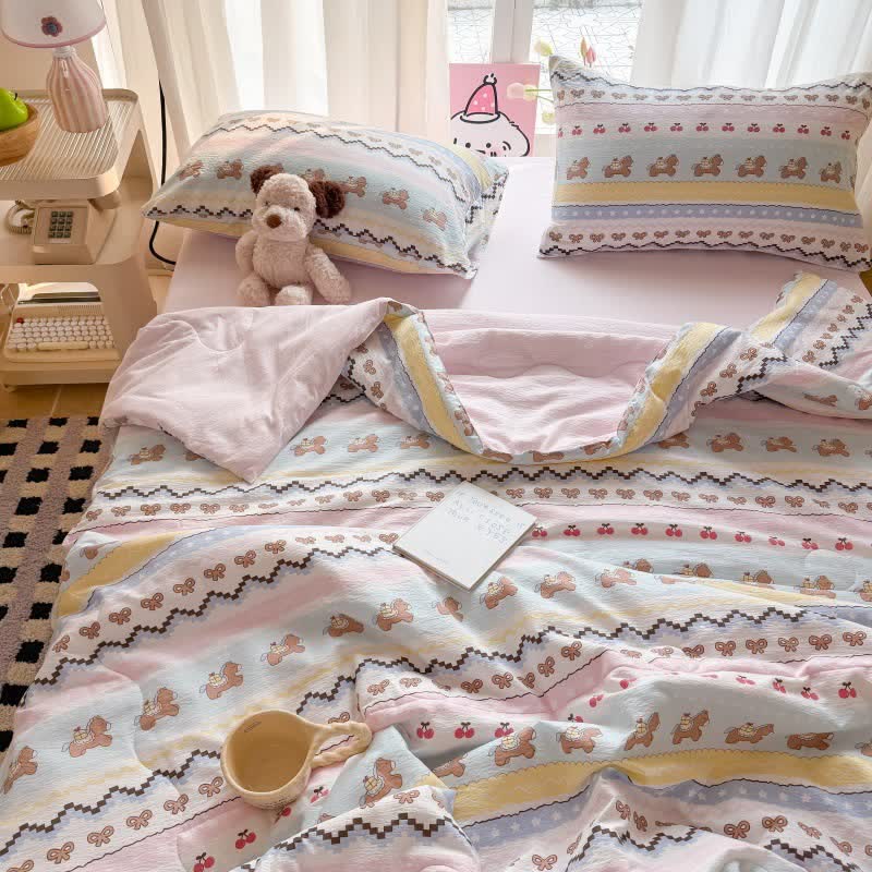Ownkoti Pink Bow Bear Washed Cotton Bedding Set - image 1
