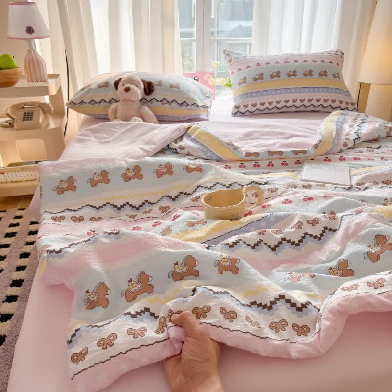 Ownkoti Pink Bow Bear Washed Cotton Bedding Set - image 3