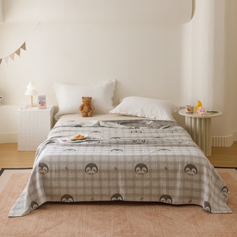 Ownkoti Penguin & Plaid Cotton Gauze Quilt - Gray - Queen - image 0