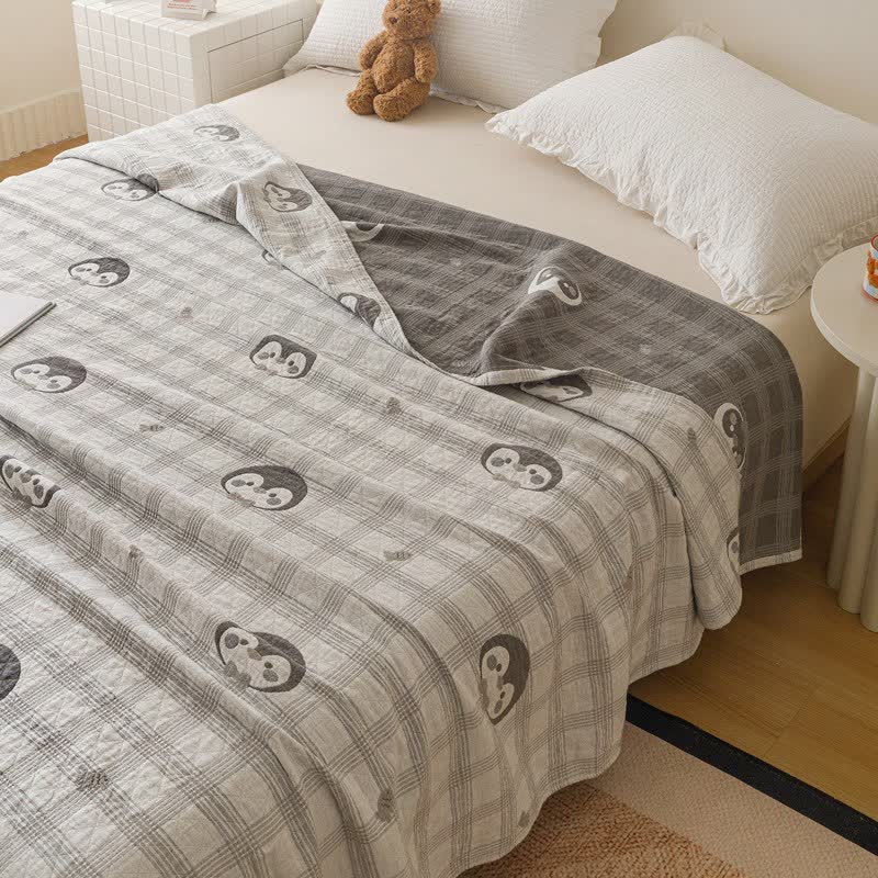 Ownkoti Penguin & Plaid Cotton Gauze Quilt - image 3