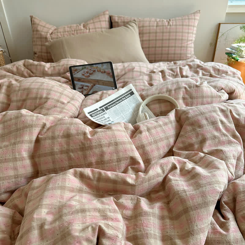 Ownkoti Soft Pink Gingham Cotton Bedding Set - image 1