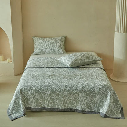 Ownkoti Tropical Palm Leaf Reversible Quilt Set - Gray - Quilt with 2PCS Pillowcases - King - image 0