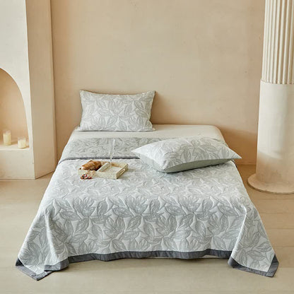 Ownkoti Botanical Leaf Print Quilt Set - Gray - Quilt with 2PCS Pillowcases - King - image 0