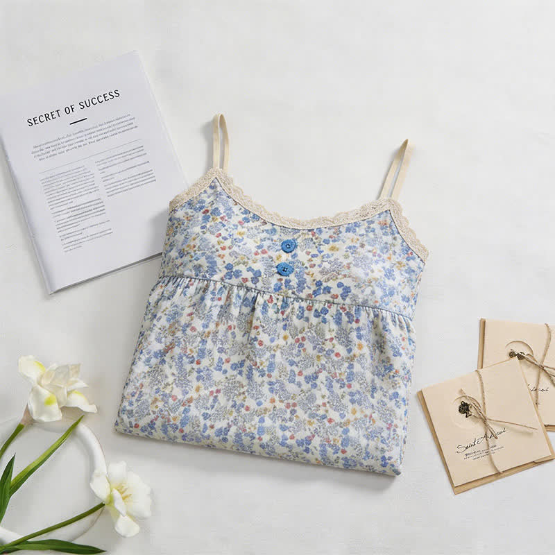Ownkoti Blue Floral Sleeveless Ruffle Nightdress - image 1