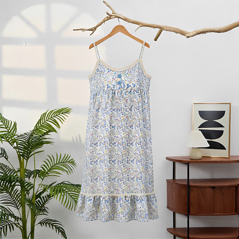 Ownkoti Blue Floral Sleeveless Ruffle Nightdress - image 3