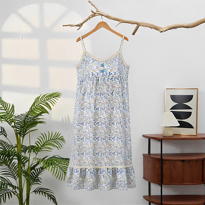 Ownkoti Blue Floral Sleeveless Ruffle Nightdress - image 3