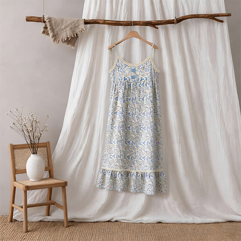 Ownkoti Blue Floral Sleeveless Ruffle Nightdress - image 5