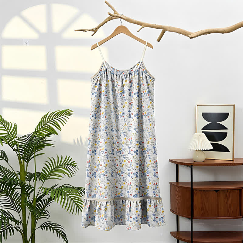 Ownkoti Blue Floral Sleeveless Ruffle Nightdress - image 4