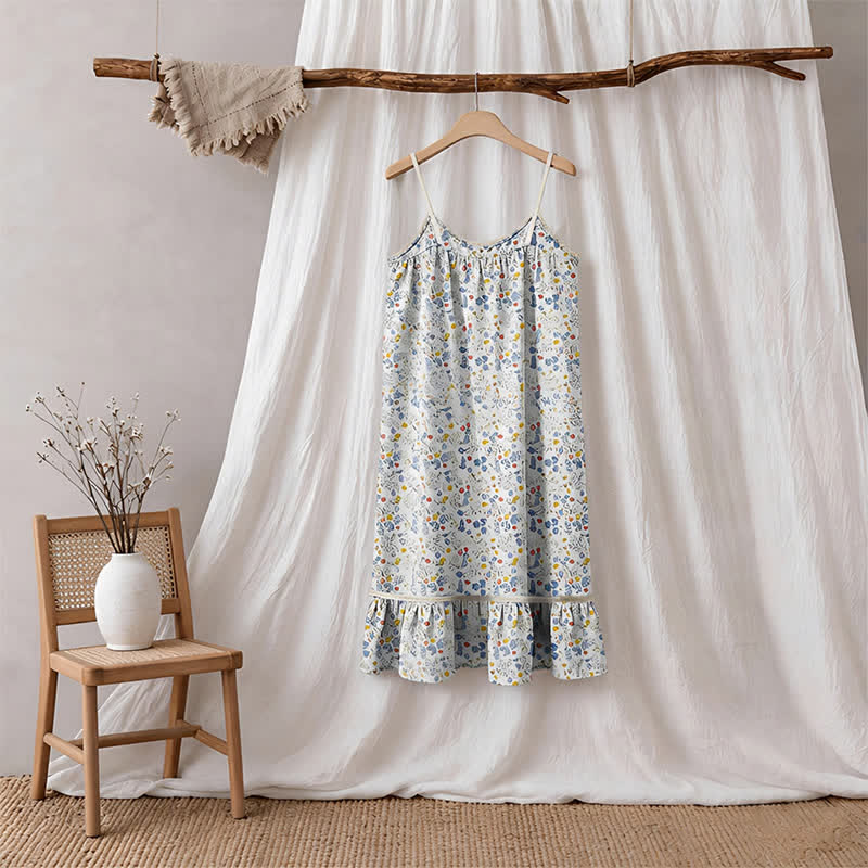 Ownkoti Blue Floral Sleeveless Ruffle Nightdress - image 6