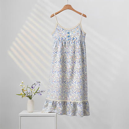Ownkoti Blue Floral Sleeveless Ruffle Nightdress - Blue - XXL - image 0