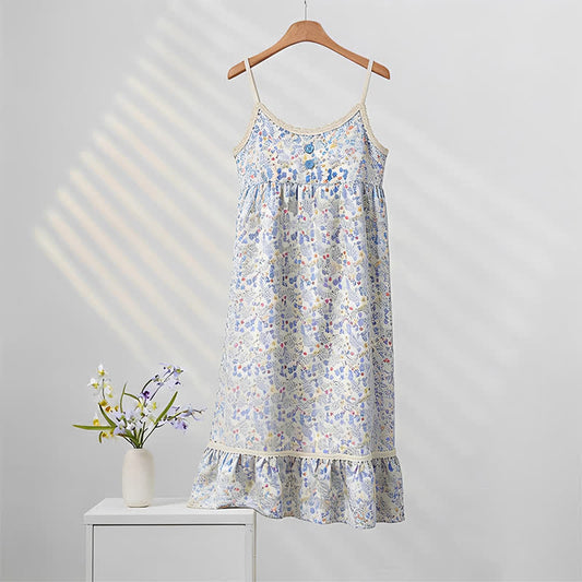 Ownkoti Blue Floral Sleeveless Ruffle Nightdress - Blue - XXL - image 0