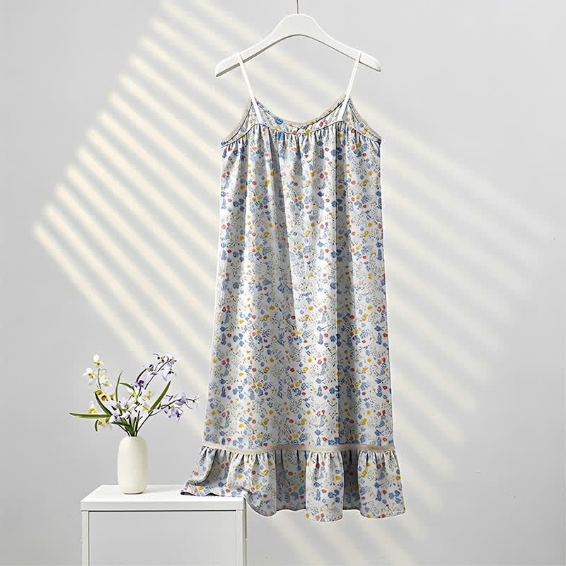 Ownkoti Blue Floral Sleeveless Ruffle Nightdress - image 2
