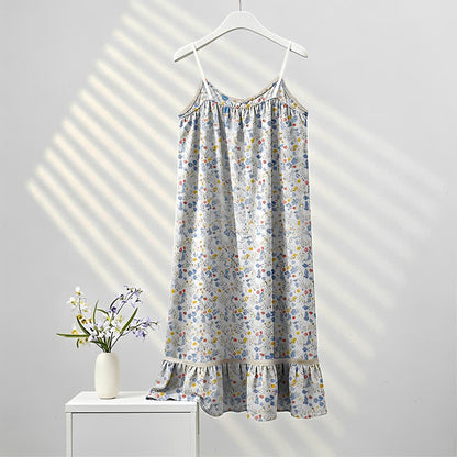 Ownkoti Blue Floral Sleeveless Ruffle Nightdress - image 2
