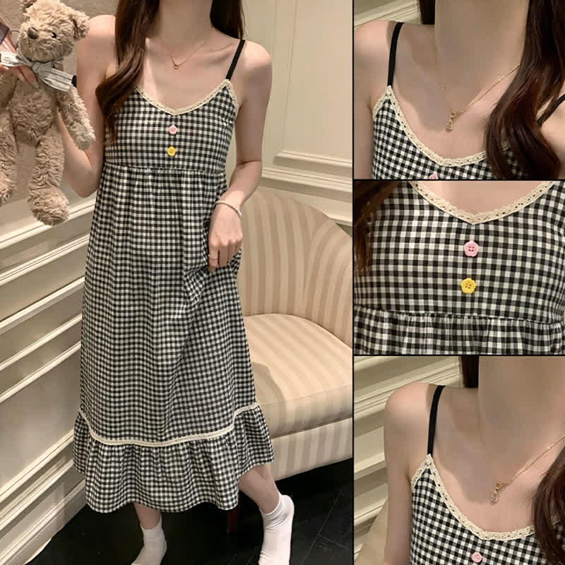 Ownkoti Black White Gingham Ruffle Nightdress - image 8