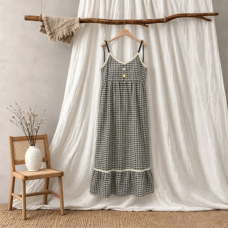 Ownkoti Black White Gingham Ruffle Nightdress - Black - XXL - image 0