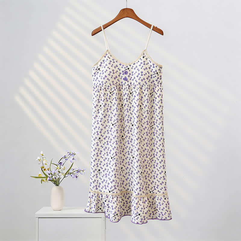 Ownkoti Purple Bow Sleeveless Ruffle Nightgown - image 3