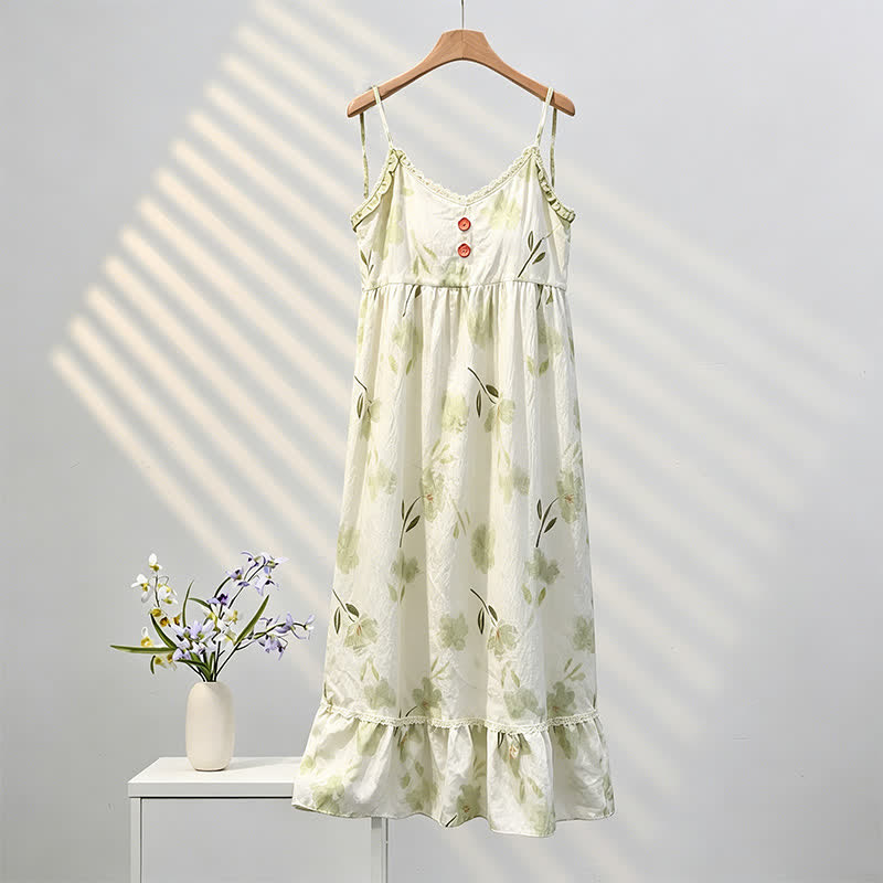 Ownkoti Botanical Floral Ruffle Sleeveless Loungewear Dress - White - XXL - image 0