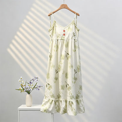 Ownkoti Botanical Floral Ruffle Sleeveless Loungewear Dress - White - XXL - image 0