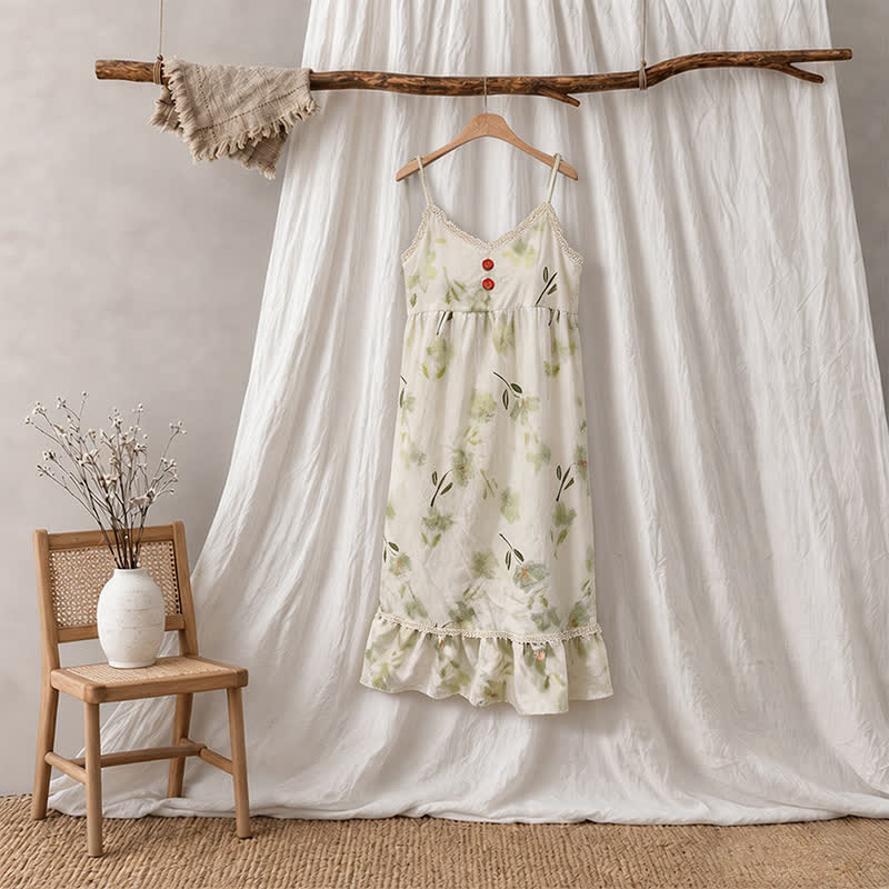Ownkoti Botanical Floral Ruffle Sleeveless Loungewear Dress - image 5
