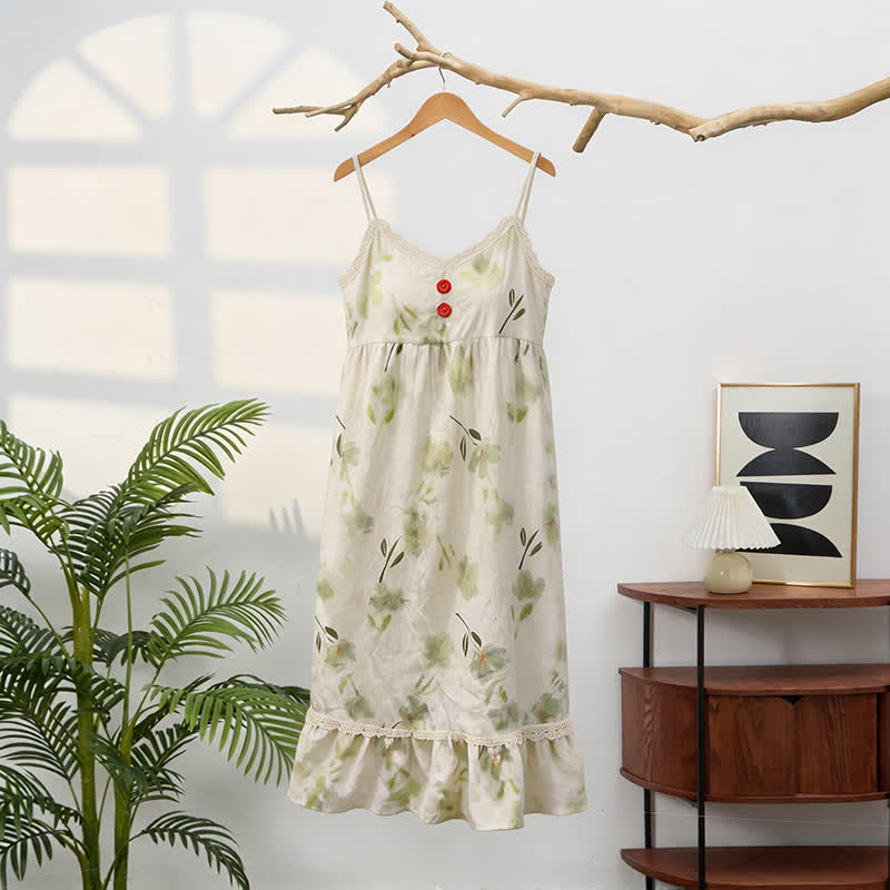 Ownkoti Botanical Floral Ruffle Sleeveless Loungewear Dress - image 3