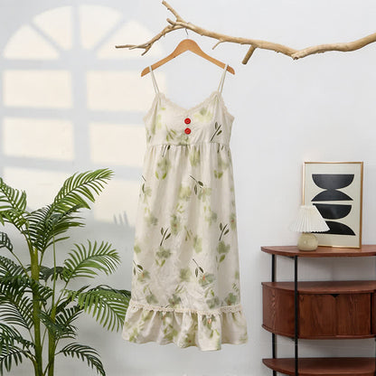 Ownkoti Botanical Floral Ruffle Sleeveless Loungewear Dress - image 3