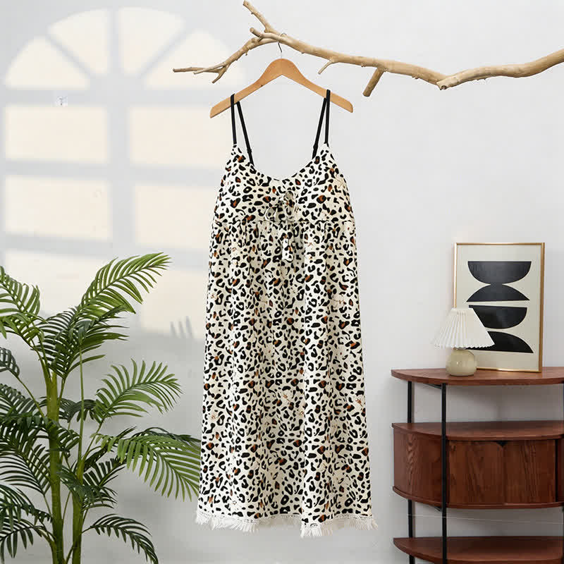 Ownkoti Leopard Print Tassel Women's Nightgown - image 3