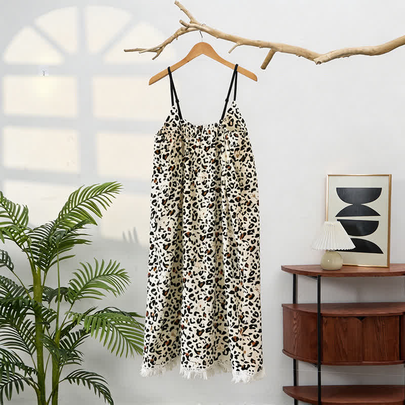 Ownkoti Leopard Print Tassel Women's Nightgown - image 4