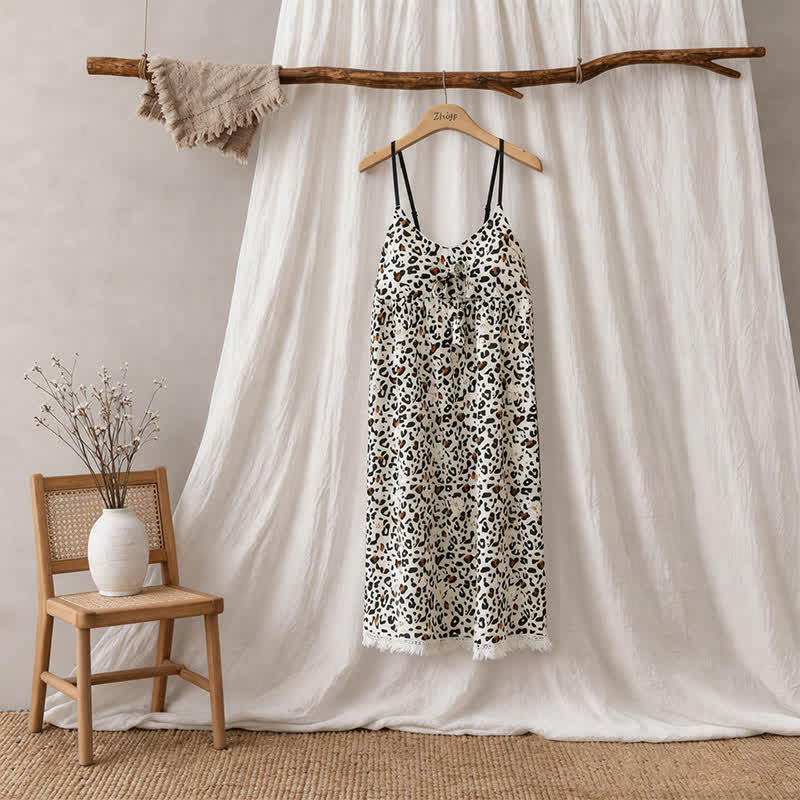 Ownkoti Leopard Print Tassel Women's Nightgown - image 5