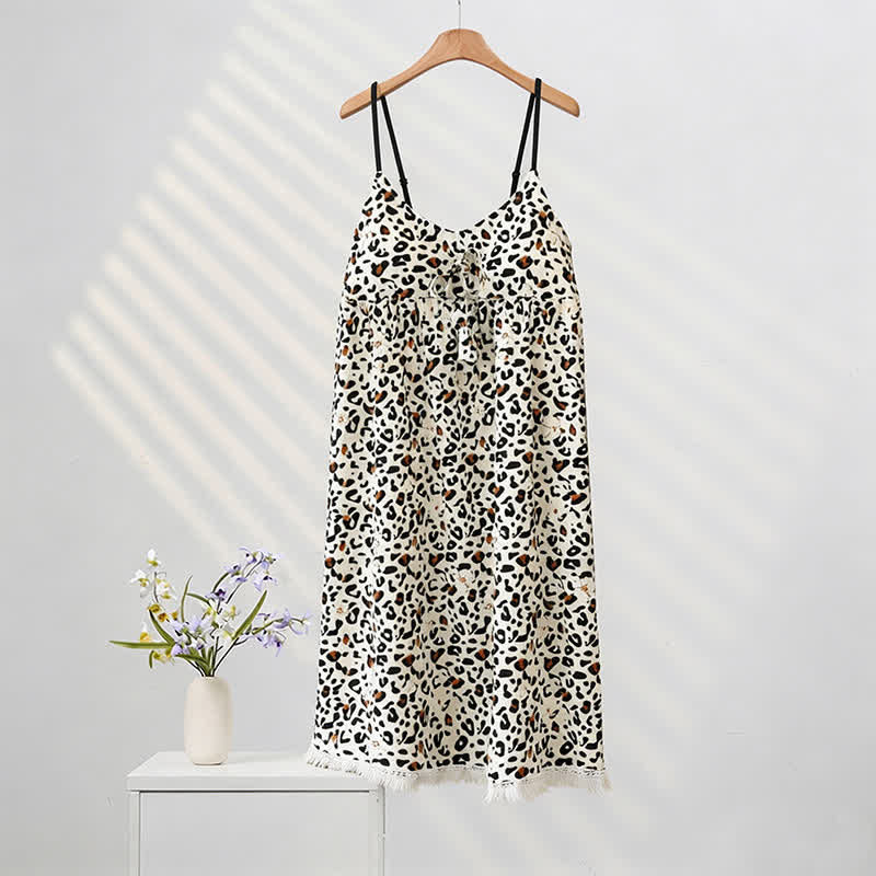 Ownkoti Leopard Print Tassel Women's Nightgown - Coffee - XXL - image 0