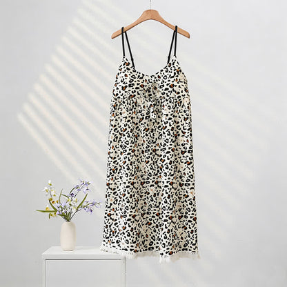 Ownkoti Leopard Print Tassel Women's Nightgown - Coffee - XXL - image 0