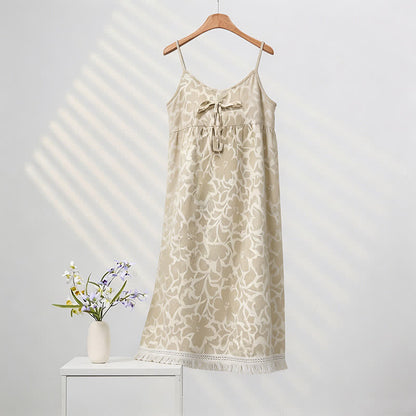 Ownkoti Cream Floral Tassel Women's Nightgown - Beige - 2XL - image 0