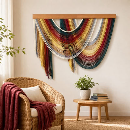 Ownkoti Bohemian Cotton Beaded Wall Hanging Decor - Red - 39.4" × 31.5" - image 0