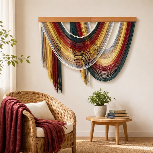 Ownkoti Bohemian Cotton Beaded Wall Hanging Decor - Red - 39.4" × 31.5" - image 0