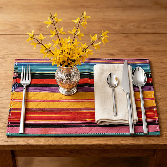 Ownkoti Color Stripe Farmhouse Linen Placemats - Corlorful - 12" × 18" - 8PCS - image 0