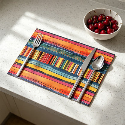 Ownkoti Colorful Striped Bohemian Linen Placemat - Colorful - 12" × 18" - 8PCS - image 0