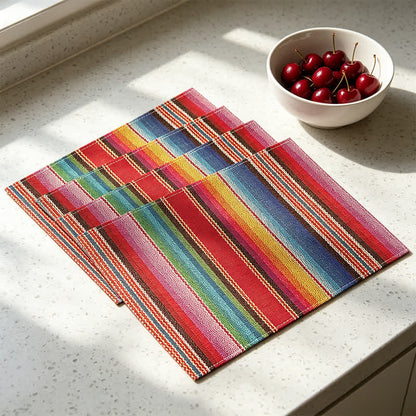 Ownkoti Nordic Multicolor Stripe Linen Placemats - Colorful - 12" × 18" - 8PCS - image 0