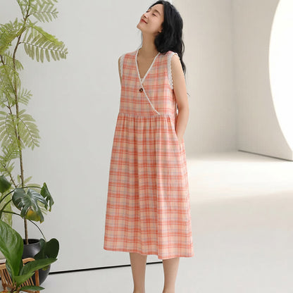 Ownkoti Rainbow Plaid Double Gauze Lace Trim NightDress - image 5