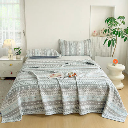 Ownkoti Fair Isle Style Cotton Gauze Quilt - Gray - 2PCS Pillow Towels - 20" x 31" - image 0