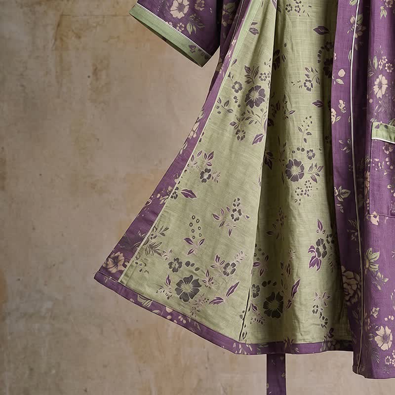 Ownkoti Cotton Vintage Purple Floral Kimono Robe - image 6