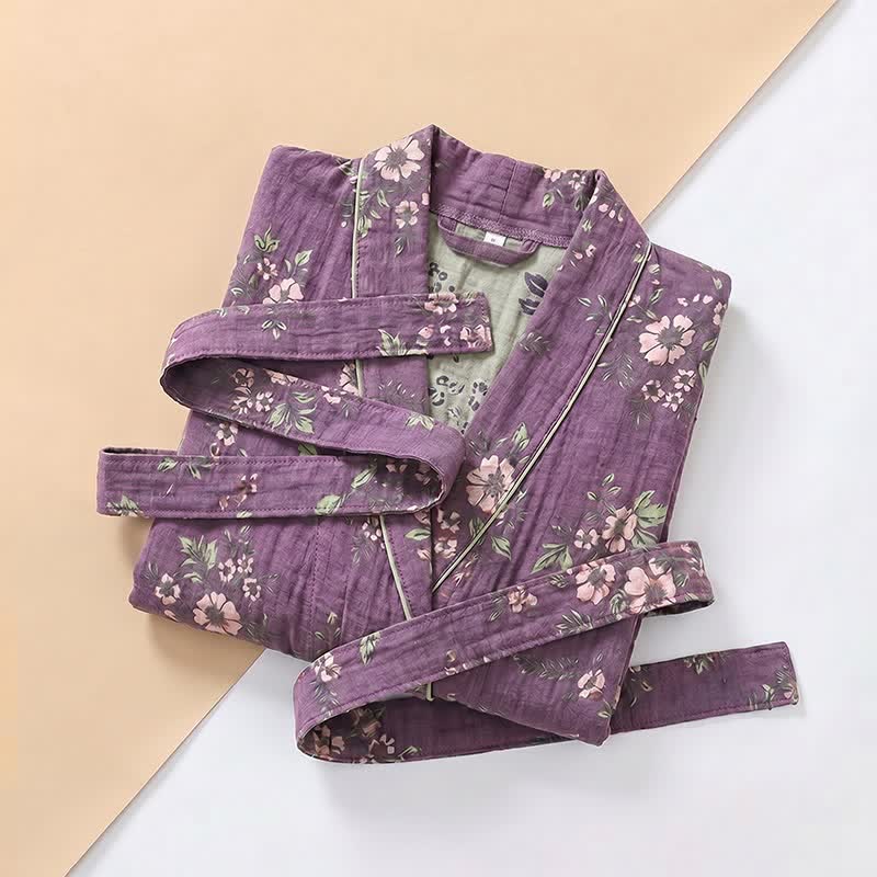 Ownkoti Cotton Vintage Purple Floral Kimono Robe - image 3