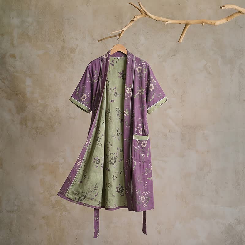 Ownkoti Cotton Vintage Purple Floral Kimono Robe - XL - image 0